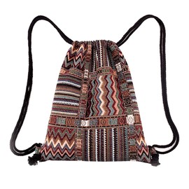 Richugui Retro Style Drawstring Bags stripe Backpack Bag Bohemian Drawstring Backpack Light Cinch Bag Gym Sack String Bag