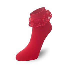 Sugar Sunday Women's Lace Ruffle Frilly Ankle High Casual Socks Red