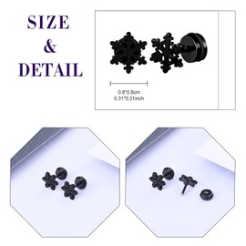 feilok Snowflake Stud Earrings for Women Men Stainless Steel Piercing Huggie Ear Jewelry black
