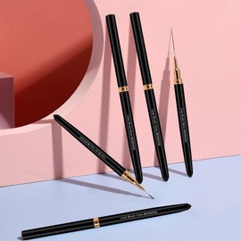 MUIIGOOD Nail Art Liner Brushes, 5Pcs Liner Brush For Nails, Painting Nail Art Brush Set Dotting Drawing Tool for Long Lines, Thin Details, UV Gel Polish Painting, Fine Drawing 7/9/11/15/25mm(Black)