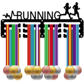 CREATCABIN Running Medal Holder, Medal Hanger, Medal Stand, Display, Marathon, Metal Hanging, Awards, Small Holder, Awards for Racing, Running, Black, 29 x 12.4 cm Heartbeat