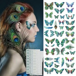 Calcomanías temporales de mariposa con purpurina para mujeres y niñas, decoración de maquillaje de ojos, rostro, arte corporal, mariposas brillantes, 