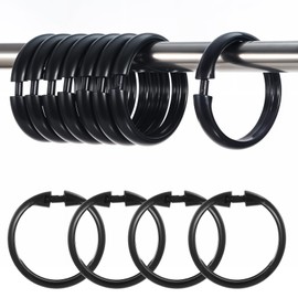 Oruola 12pcs Black Plastic Shower Curtain Rings,O-Shape PP Plastic Material Shower Curtain Hook, Easy Snap Closure,Durable and Rustproof,Smooth Sliding for Bathroom,Tub,Changing Room