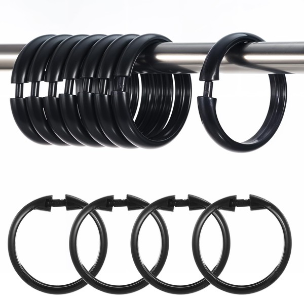 Oruola 12pcs Black Plastic Shower Curtain Rings,O-Shape PP Plastic Material