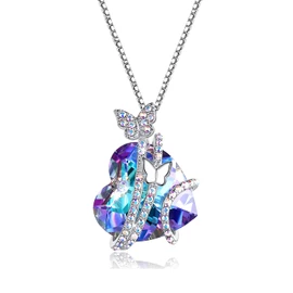TREE NEST Collar con Colgante de Corazón para Mujer, Collar de Mariposa, Collares con Colgante de Ajustable, Joyería de Cristal de Amor Eterno, Collares de Cristal Joyería para Mujeres, Regalos de Joyería de Boda de Aniversario