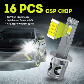 Sidaqi H1 LED Headlight Bulb with Cooling Fan 100W 6000K LED H1 Bulb 20000LM Super Bright H1 Headlight Bulb for High/Low Beam Replacment,1:1 Size Plug and Play 12V