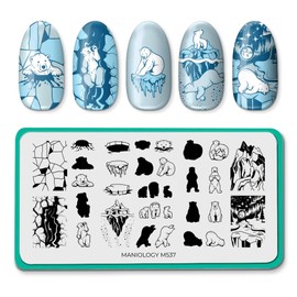 Maniology Polar Bears Nail Stamping Plate, Layerable Arctic Animals Stamp Plates, Winter Frosty Creatures Manicure Designs, Iceberg DIY Patterns