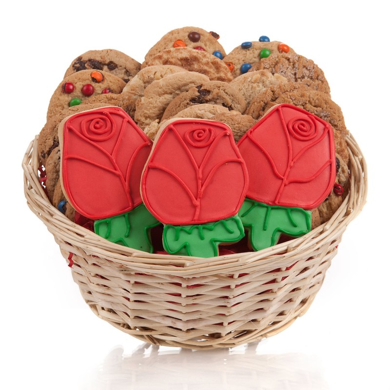 Red Roses Cookie Gift Basket- 24 Pc.