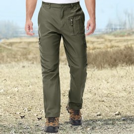 CRYSULLY Tactical Work Pants for Men Relaxed-fit Cotton Woodland Army Cargo Trousers Utility Work Pants Green 34