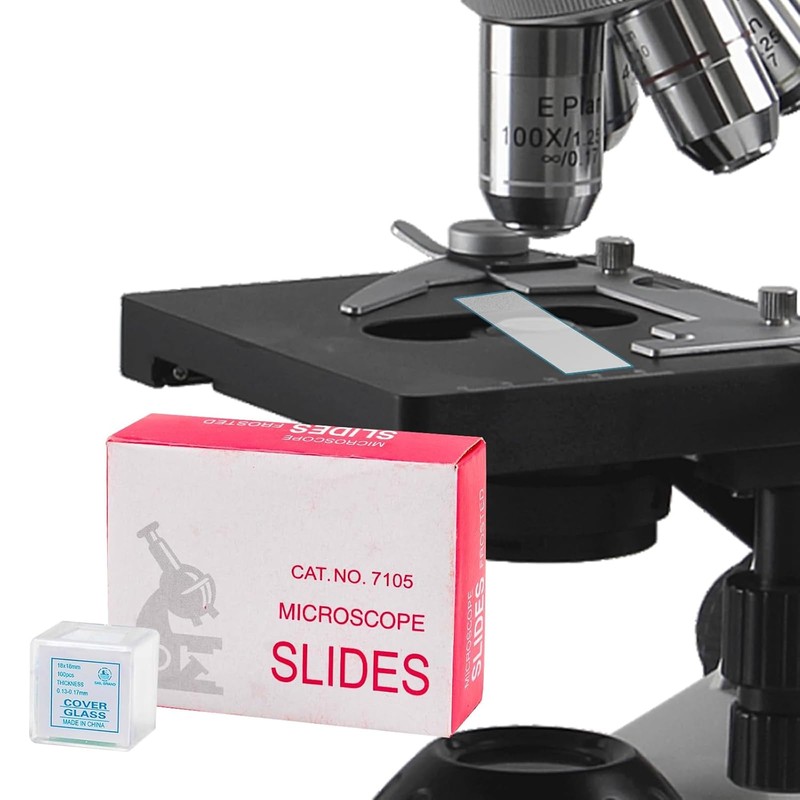 50 Pcs Pre-Cleaned Microscope Slides, 100 Pcs Cover Glasses, Prepared