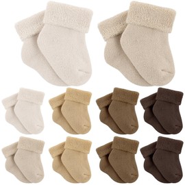Twistover 10 Pairs Preemie Socks Preemie Baby Terry Socks Cotton Turn Cuff Socks Nicu for Newborn Girls Boys(Maillard Color)