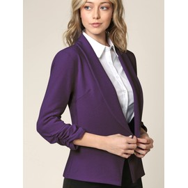 LL WSK2324 Women 3/4 Sleeve Blazer Open Front Cardigan Jacket Work Office Blazer L Purple