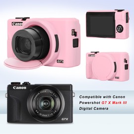 BOVKE Silicone Camera Case for Canon Powershot G7 X Mark III Digital Camera, G7 X Mark iii Camera Soft Case Cover Mark iii Rubber Camera Sleeve with Removable Lens Cover, Pink