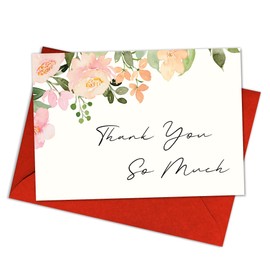 Floral Thank You Card – Elegant Thank You So Much Greeting Card for Friends, Family, Coworkers, Teachers, Neighbors – Appreciation Card for Birthday, Wedding, Baby Shower, Graduation, Farewell, Retirement, Everyday Gratitude – 8x5.3 Inch with Envelope