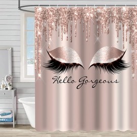 FAIRYGATE Bathroom Curtains Shower Girls Eyelash Shower Curtain Fashion Woman Eyebrow Bath Curtain Girly Lovely Eyes Pattern with 12 Hooks Stylish Waterproof Stalls Bathtubs B8315