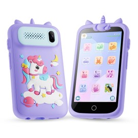 Kids Toys Phone, 3.97" Touchscreen Mini Phones for Kids, Learning Phone Puzzle Games for Kids, 1500mA Toys Cell Phone, 8GB Card Purple