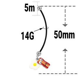 Luxe Modz Pack of 3 14G Pregnancy Belly Button Rings Flexible Maternity 50mm Bacon eggs