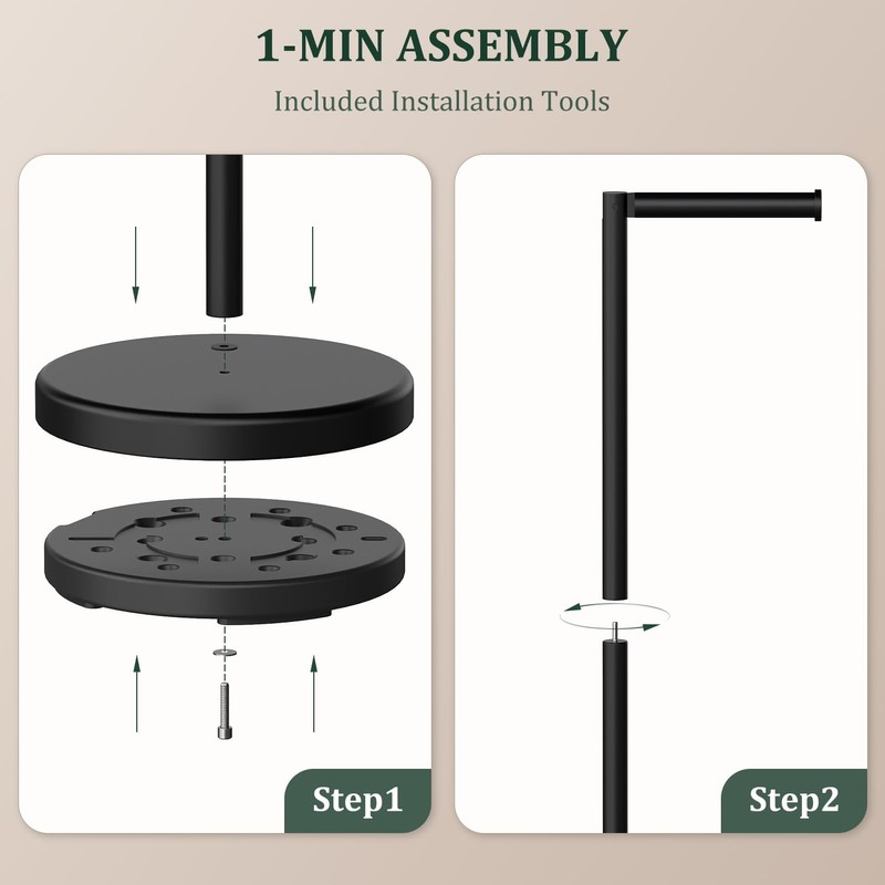 Evolvegoods Matte Black Toilet Paper Holder Stand, Free Standing Toilet