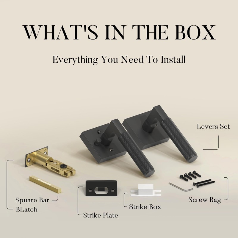 FILTA 1 Pack Matte Black Privacy Door Handles, Knurled Door