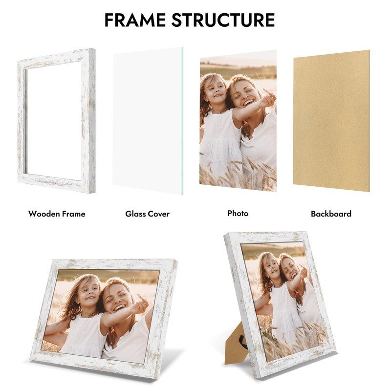 Hongkee 8x10 Picture Frame, Made of Real Glass and Wooden