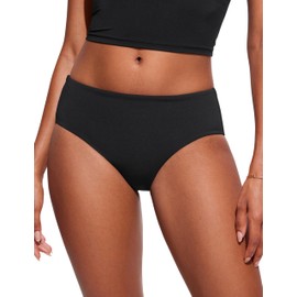 CRZ YOGA Womens Mid Waisted Bikini Bottoms Full Coverage Swimwear Basic Elastic Swim Briefs Black 16