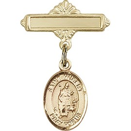 Gold Filled Baby Badge with St. Hubert of Liege Charm and Polished Badge Pin 1 X 5/8 inches