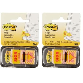 Post-it Printed Message Flags, Sign Here, 1 Inch Yellow, One Dispenser of 50 Flags (Pack of 2)