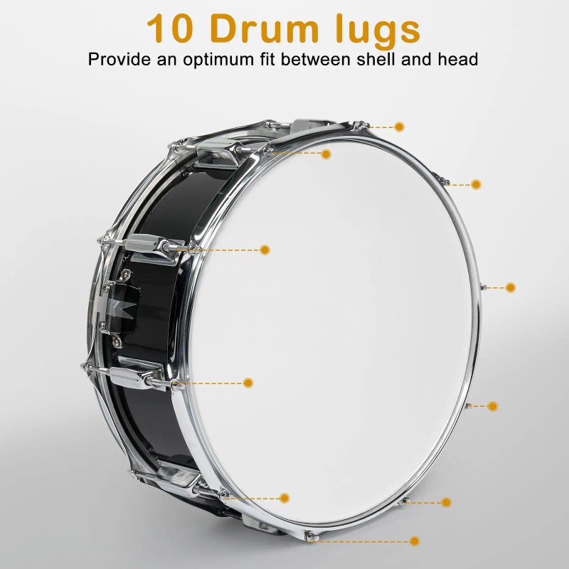 "14x5.5in Beginner Student Black Snare Drum Set with Drumstick Holder