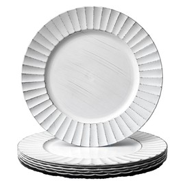 UOEKCS 13" Antique White Charger Plates, Round Plate Chargers with Waved Scalloped Rim, Plastic Plate Charger for Dinner Plates for Parties, Anniversary, Holidays, Tabletop Decor(Set of 6)