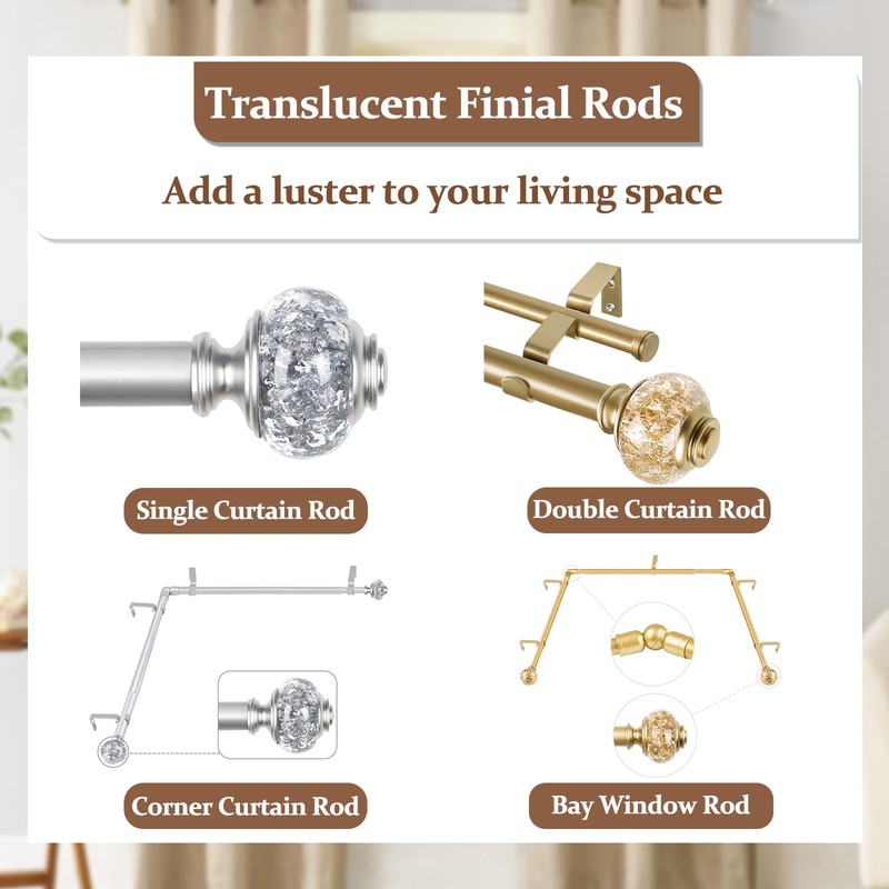 1 Inch Gold Curtain Rods for Windows 72 to 144