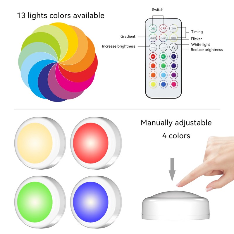 LED Puck Lights with Remote Control, Under Cabinet Lighting Stick