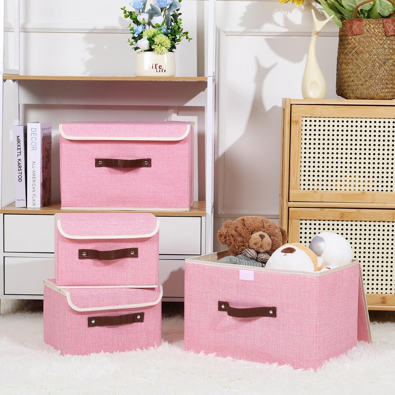ANMINY Storage Bin with Lid Storage Boxes with PU Leather