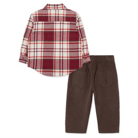Little Me Clothes for Baby Boys' Red Plaid Woven Pant and Shirt Set, Red/Chocolate Brown, 24 Months