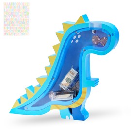 AORCMITN Wooden Dinosaur Piggy Bank Boalord for Boys Kids Girls Clear Real Money Coin Bank Toy Toddler Birthday