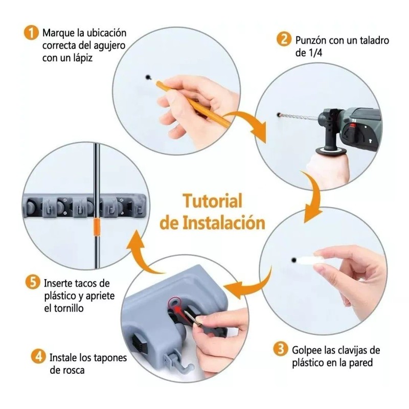 ML Organizador Con Trapeadores Y 5 Espacios Para Colgar Escobas
