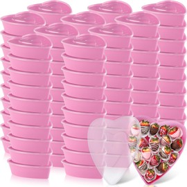 Yerliker 100 Pcs Plastic Food Storage with Lids 16.9 oz Heart Shaped Containers Heart Shaped Seasoning Containers Reusable Dessert Box for Mother Valentine Wedding Birthday Fruit