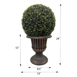Dithoko 24" Ball Topiary in Bronze Pedestal Pot, Artificial Faux Plant for Indoor and Outdoor