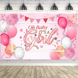 Blulu Baby Shower Party Backdrop Decorations, Large Durable Fabric Made Baby Shower Banner Backdrop Photo Booth Background for Girl's Party Supplies (Girl Style)