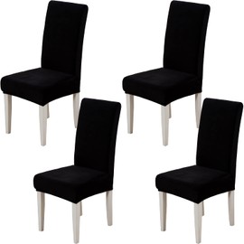 Xundefeng Soft Velvet Dining Chair Covers for Dining Room Set of 4 Pack Slipcovers Chairs Cover Stretch Slipcover, Black