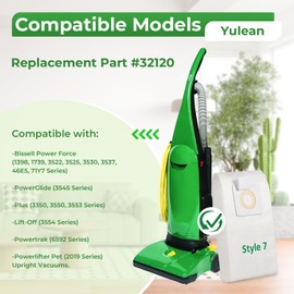 9 Pack Style 7 Vacuum Bags Compatible with Bissell Upright Vacuums: PowerForce 1739 3522 3525 71Y7, PowerGlide 3545, Plus 3350 3550 3553, Lift-Off 3554, Powertrak 6592 Series Vacuum, Part#32120