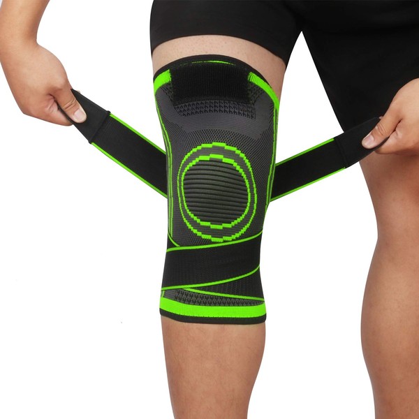 Knee Supports 2 Pack Knee Brace with Adjustable Strap Compression Knee Sleeves for Running Joint Pain Arthritis Meniscus Tear Cartilage Damage Tendonitis Quick Recovery Unisex (Green, Large)