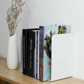 2PCS Heavy Duty Metal Bookends Decorative Book Ends Office Stationery Hold Book Shelf Holder Home Decorative, Metal Bookends, Bookend Supports, Book Stoppers (White)