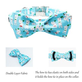 Lionet Paws Blue Dog Collar with Bow Tie, Durable Comfortable Cotton Easter Collar with Metal Click Closure for Dogs, Neck 40-66 cm