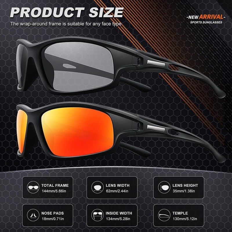 AWGSEE Polarized Sports Sunglasses for Men 100% UV Protection Wrap