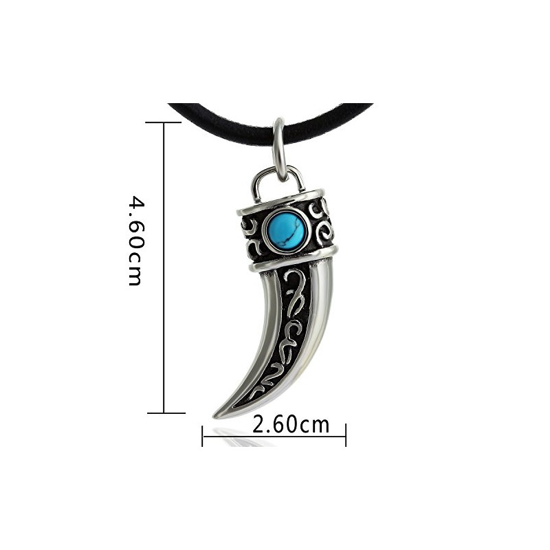 DonDon Men's Necklace Leather and Tooth Pendant / Stainless Steel
