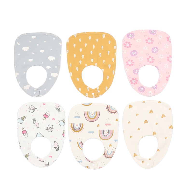6pcs Infant Bibs U Shaped Snap Button Closure Cotton Waterproof
