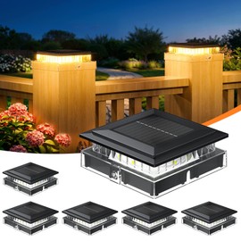 ENSLI 4x4 Solar Post Cap Lights Outdoor, 6 Pack Fence Post Solar Lights with Warm Light Mode, Waterproof Fence Deck Post Lights Solar Powered Fits 4x4 3.5x3.5 Vinyl Wooden Posts for Patio Porch