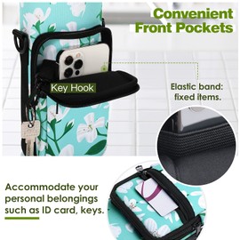 Nuovoware Water Bottle Carrier Bag, 25oz/32oz Bottle Pouch Holder, Adjustable Shoulder Hand Strap 2 Pocket Sling Neoprene Sleeve Sports Water Bottle Accessories for Gym Hiking Travelling, Green Lily