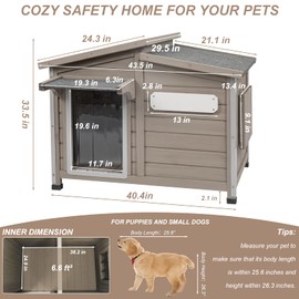 Ketive 43" L Outdoor Extra Large Dog House with Removable Floor, Raised Feet, Anti-Chewing Iron Frame – Wooden Kennel with Asphalt Roof, Window for Indoor/Outdoor Use, Ideal for Medium to Large Dogs