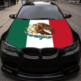 Mexican Flag Car Hood Cover 4X5 Ft Polyester Car Bonnet Banner,Elastic Fabrics Can be Washed Suitable for SUV and Pickup Trucks (M-2)